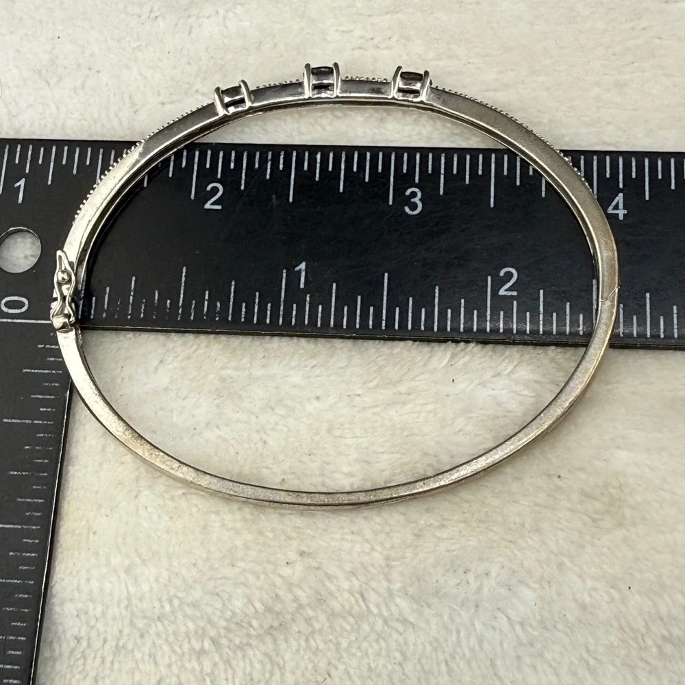 Vintage Signed 925 Bangle Bracelet Silver Black Stone Hinged Oval Pave 7in